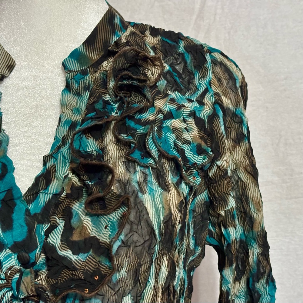 Alberto Makali Ruffled Long Sleeve Button Up Blouse Size M - Picture 4 of 12